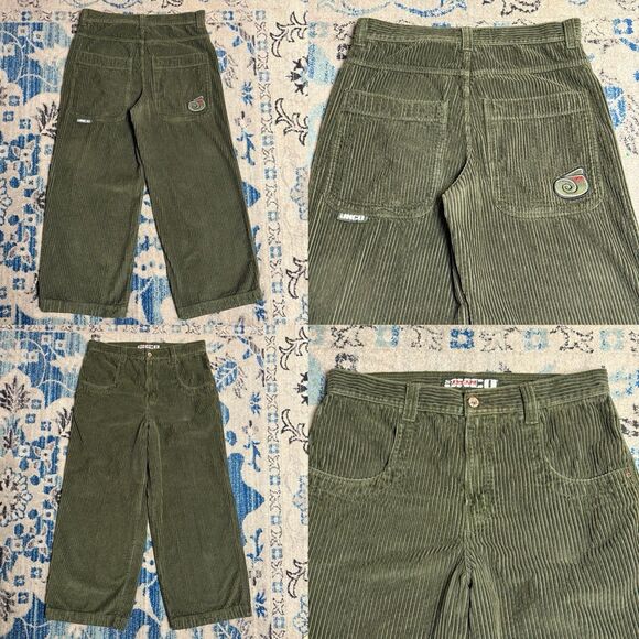 JNCO 26 Twin Cannon Wale Corduroy Winter Moss Baggy Wide Leg Pants Men 38x32 EUC